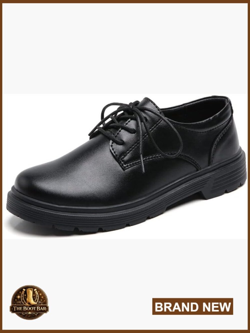 Leather Chunky Platform Oxfords Round Toe Lace-Up Anti-Slip Lug Sole Dress Shoes